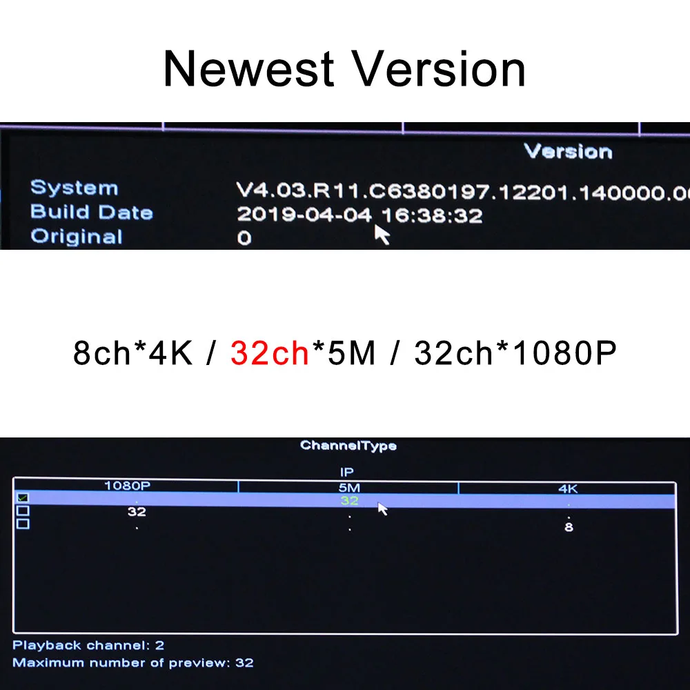 Видеорегистратор с сетевым видеорегистратором Vidoe 8 каналов * 4K/32 5 Мп/32 1080P H.265/H.264