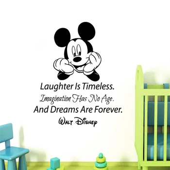 

Wall Decal Quote Mickey Mouse Laughter is Timeless Nursery Decor Vinyl Art Modern Design Cute Cartoon room D985