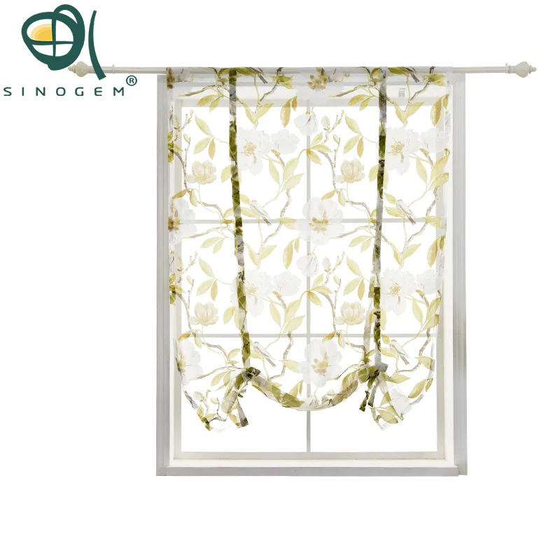 

Tie Up Rod Pocket Kitchen Tree Birds Floral Print Sheer Curtains for Kitchen 1 Tulle Balcony Curtain Panel Sinogem Brand