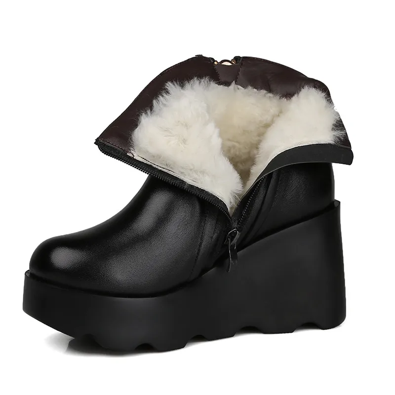 ASUMER/модные зимние ботинки черного цвета; ботинки из натуральной кожи на молнии с круглым носком; ботильоны для женщин на танкетке; теплая обувь