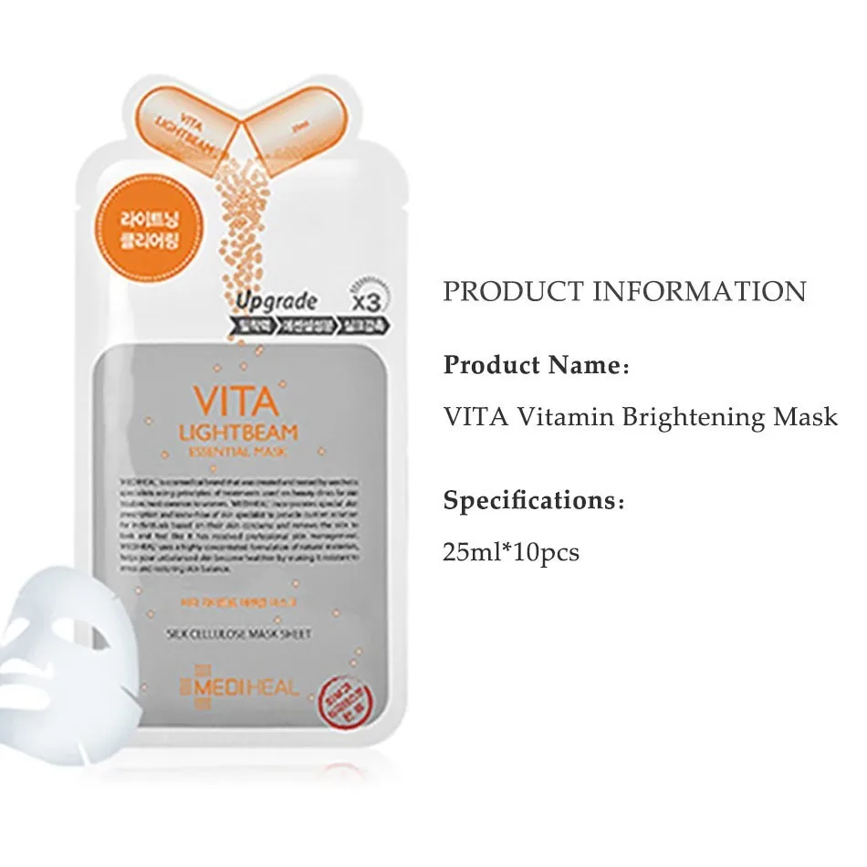 Mediheal Вита Витамин С маска для лица корейская косметика лицевые листы утяжка лифтинг контроль масла против старения уход за кожей, 25 мл* 10 шт