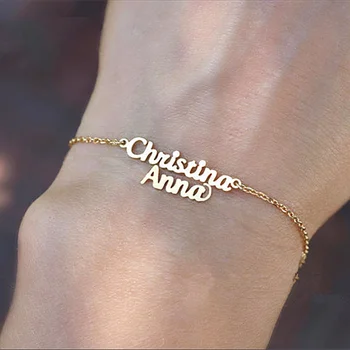 

Double Personalized Name Bracelet Stainless Steel Name Chains Bracelet Custom Jewelry Gold Silver Brazaletes Pulseras Mujer Bff