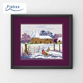 

Fishxx Cross Stitch Kit Col179-2 Foraging Winter Pastoral Scenery In Front of Animal Imported German Embroidered Cloth Gray