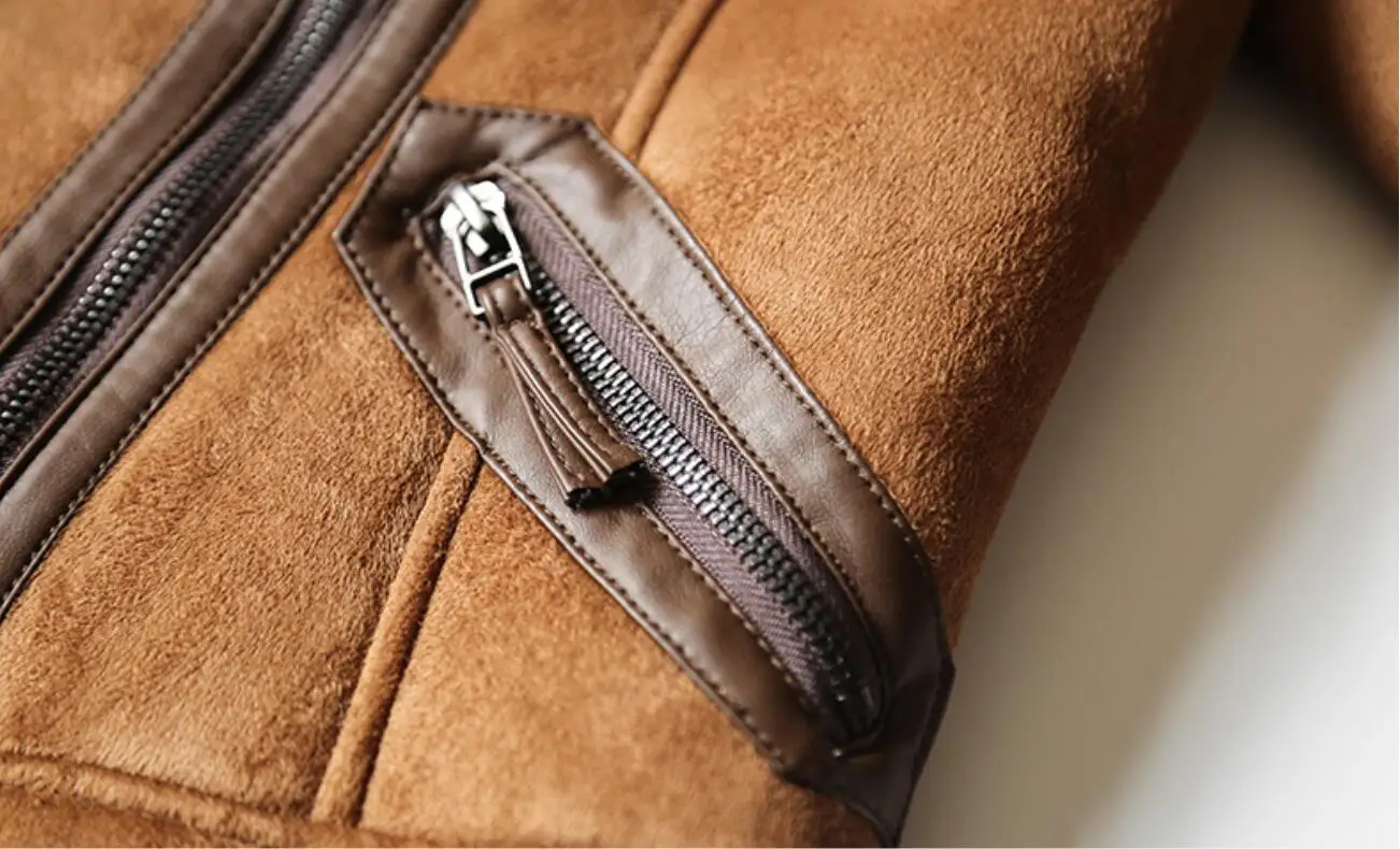 Women Faux Sheepskin Shearling Coat New Warm Suede Jacket Motorcycle Lamb Fur Coats Brown Leather Jacket AS30100