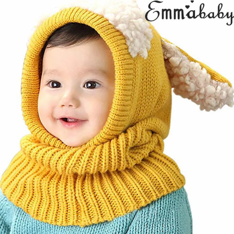 Pudcoco Детские шапки для девочек и мальчиков, теплые зимние лыжные шапочки, шапка с капюшоном, шарф, ушанка, вязаная детская шапка для малыша - Цвет: Цвет: желтый