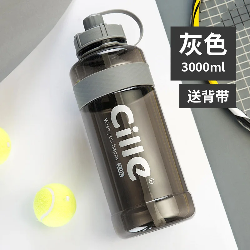 New Arrival 2000ml/3000ml Large Capacity Plastic bottle Sport Drinking bottle with strap Straw portable Water Bottle BPA Free - Цвет: 3000ml gray