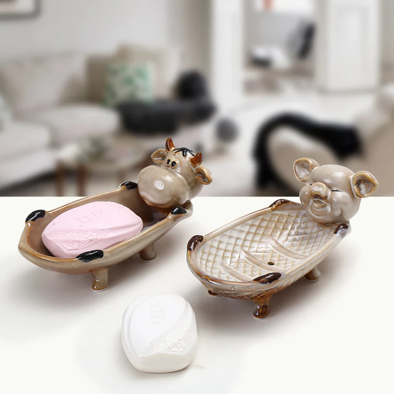 

NEWYEARNEW Creative Cartoon Soap Box Ceramic Jewelry Dish European Home Decoration Entrance Key Tray Storage Wedding Gifts
