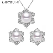 Мода zhboruini жемчужные Ювелирные наборы Цветок натуральный пресноводный серьги из жемчуга 925 стерлингового серебра набор украшений для женщин