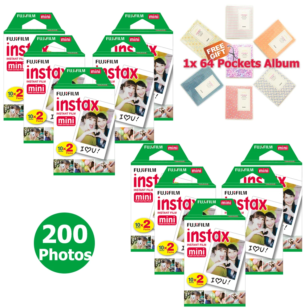 

Original Fujifilm Instax Mini 8 Instant Film 200 Photos Papers White Edge Frame For Mini 9 50s 70 90 Camera SP-2 + Free Album