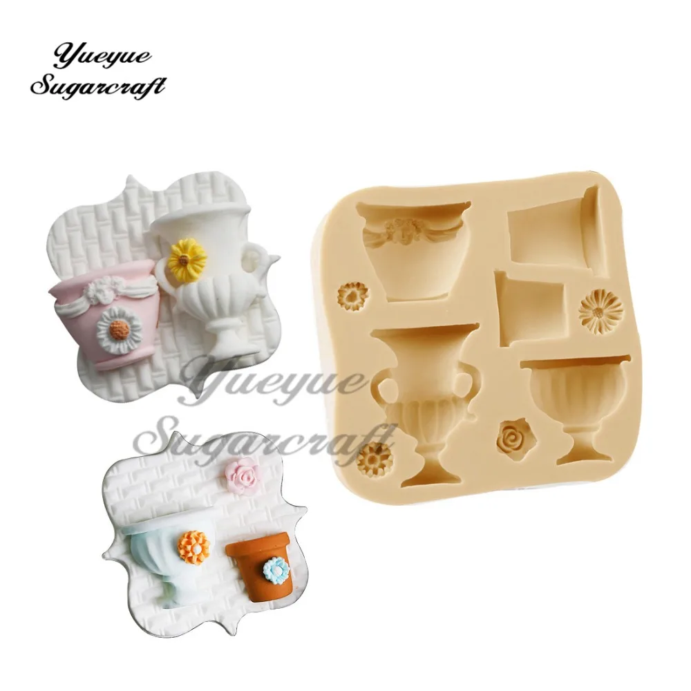 

Yueyue Sugarcraft flower vase Bonsai Silicone mold fondant mold cake decorating tools chocolate gumpaste mold