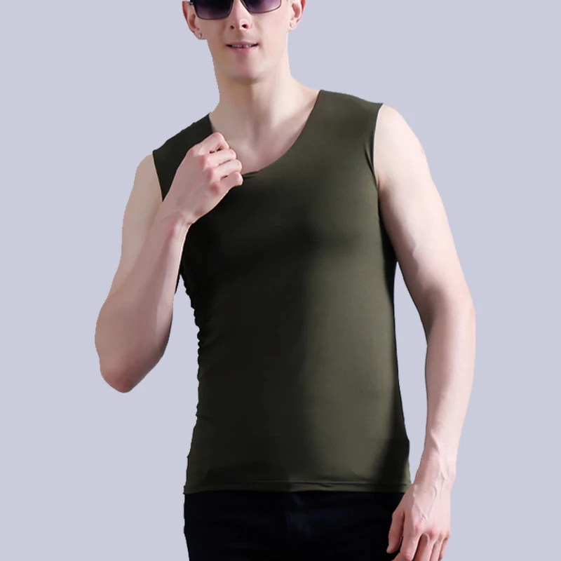 Летняя мужская бесшовная Майка Canotte Ice Silk Tank Top удобный Стрингер Мышцы жилет без рукавов для бега фитнес тренажерный зал одежда - Цвет: Армейский зеленый