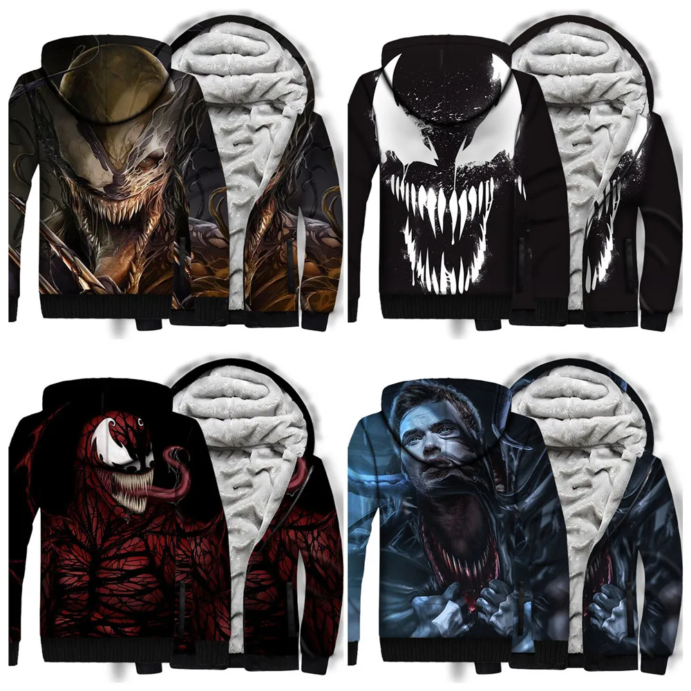 

Movie Venom Cosplay Super hero Spider-Man Costumes Pile and thicken winter camouflage uniforms 3D printing Hooded sweatshirts