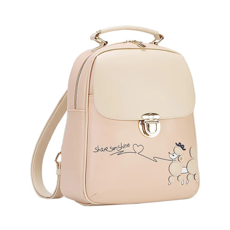 Vintage Fresh Students Backpack Female Korean Backpack School Bicycle Cute Kawaii PU leather Backpack For girls 6-COLORS