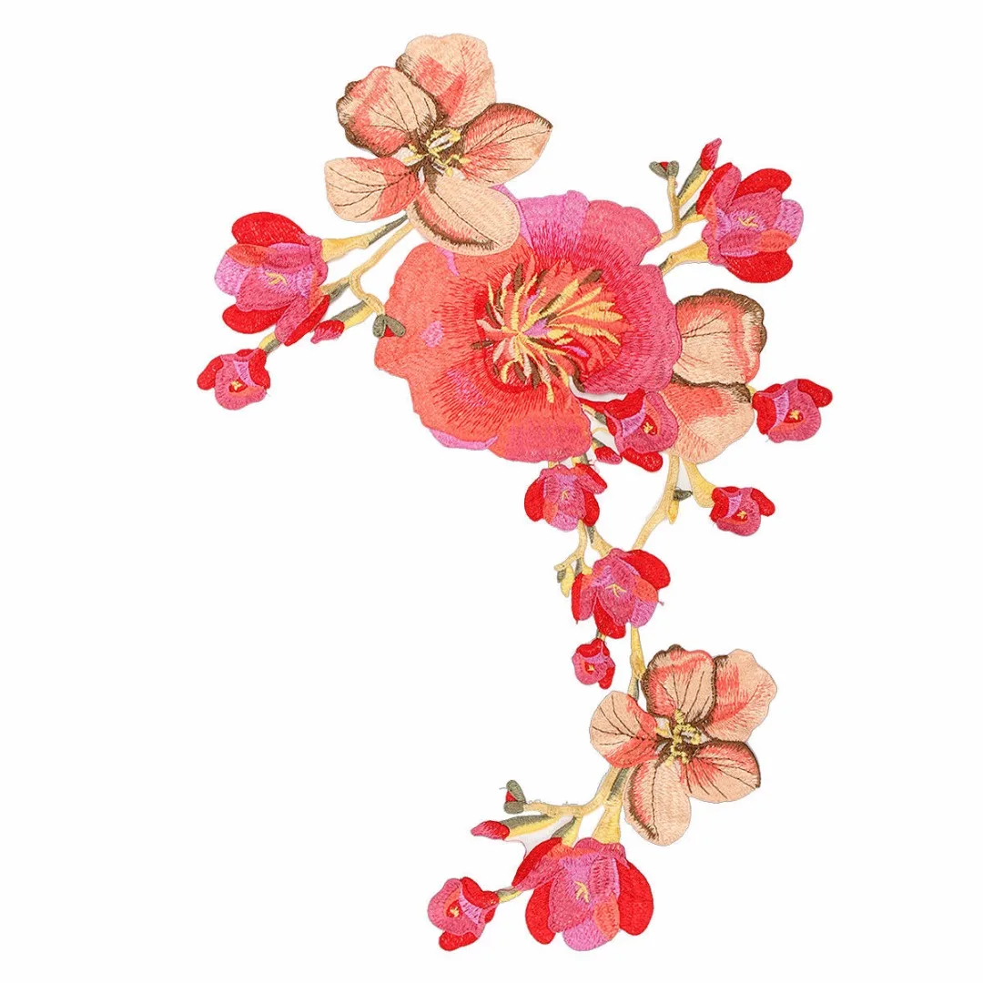 Lotus Blossom Long Flower Applique Clothing Embroidery Patches Sticker Sew On Sew Cloth DIY Clothing Sewing Accessories