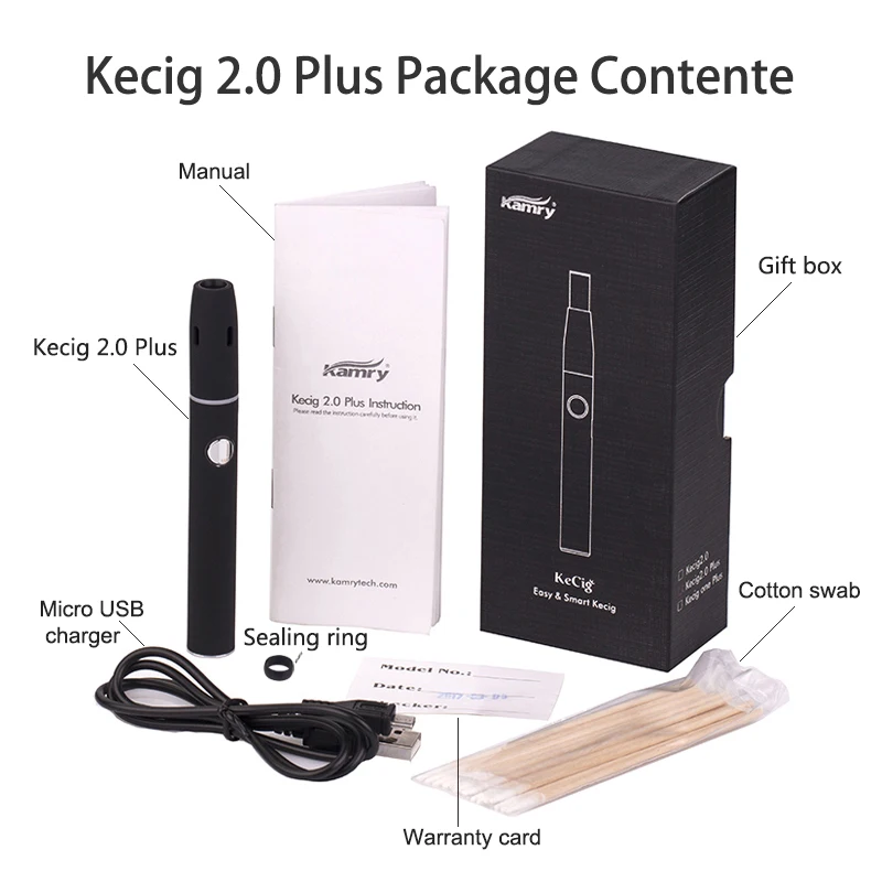 Комплект Kamry Kecig 2,0 plus, тепловая ручка Vape 650 мАч, батарея для нагрева табака, электронная сигарета картридж, испаритель