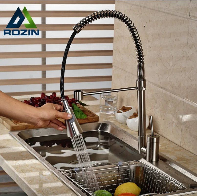 Deck Mount Rotation Black Hose Kitchen Sink Faucet Single Handle Kitchen Bar Mixer Taps