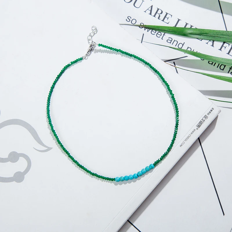 Новое Женское маленькое ожерелье Королевский Зеленый Кристалл и полудрагоценный Ручной Работы Бохо чокер Изысканный милый модный подарок для девочки