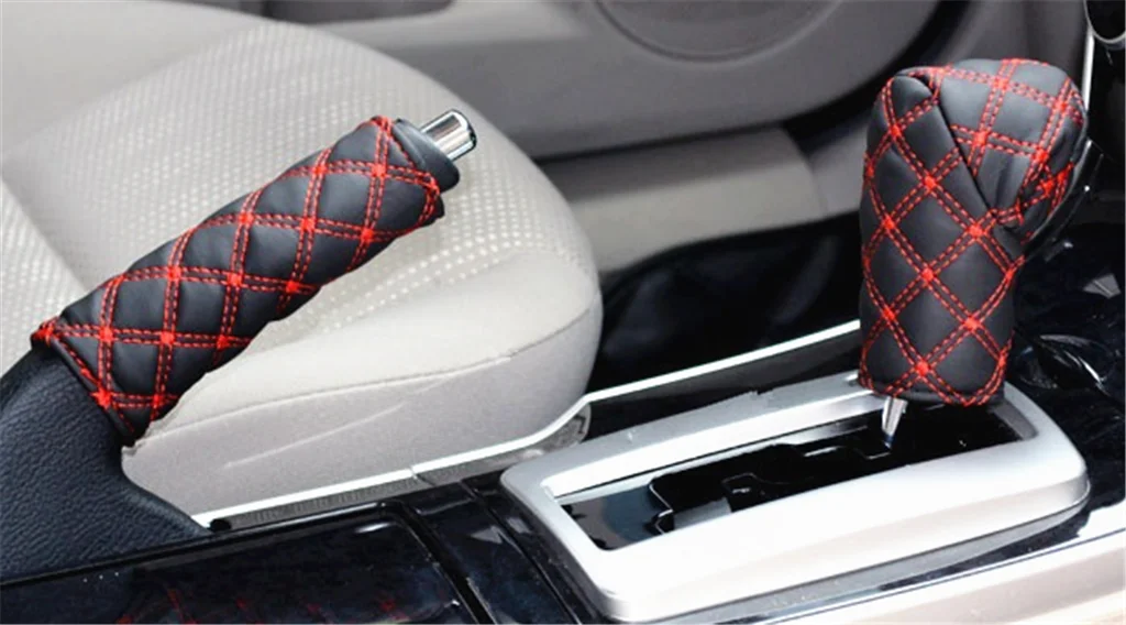 2X/Set Car Hand Brake Leather Case & Gear Shift Case Interior Accessories SEAU