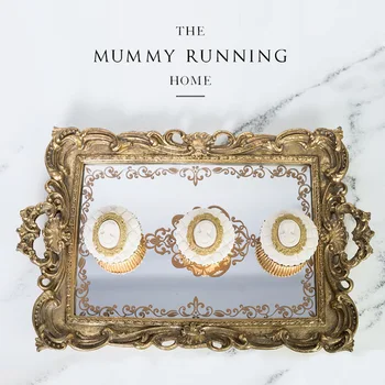 

European Golden Rectangle Tray Compote Tea Tray Pastry Disc Cake Disc Jewelry Box Tray Plate Cake Frame