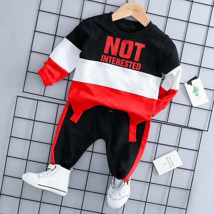 Весенне-осенний комплект одежды для маленьких мальчиков и девочек, хлопковая одежда для малышей спортивный костюм с надписью для маленьких мальчиков, футболка с длинными рукавами+ штаны