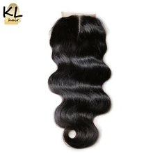 Объемная волна Кружева Закрытие человеческие волосы 4x4 бразильские пучки Волосы remy натуральный черный Ближний 3 Часть Выбеленные узлы с детскими волосами KL