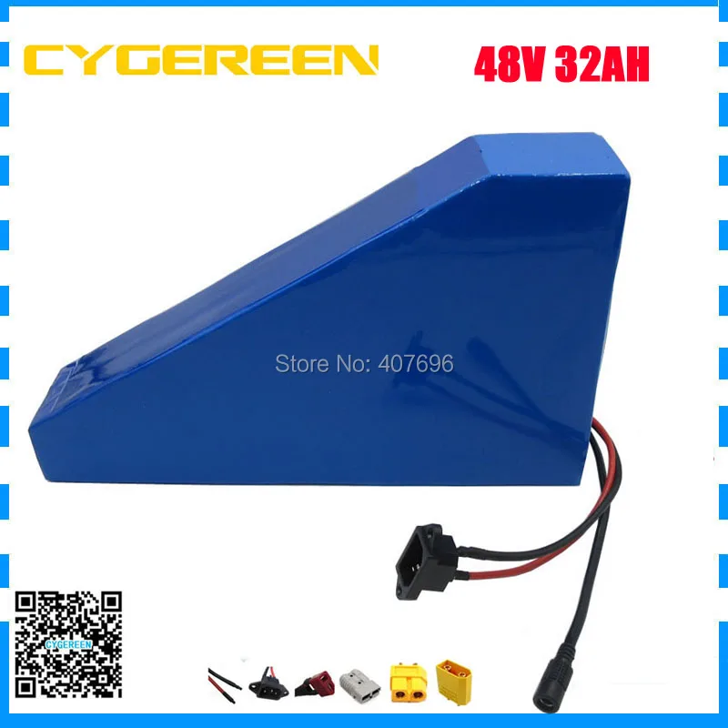 

2000W 48V 32AH triangle battery 48V lithium ion bike battery 32AH with Free bag use NCR18650 3200mah cell 50A BMS 4A Charger