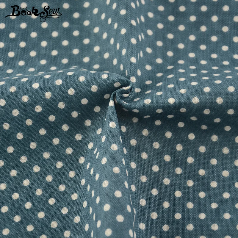 Booksew Blue Color Cotton Linen Fabric Dots Design Home Textile Sewing Material Tissu For Bag Table Cloth Curtain Decoration CM