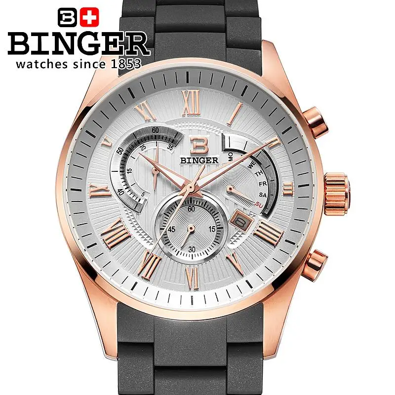

Luxury Brand Wristwatches BINGER Switzerland Men's watch Quartz watch Silicone strap Chronograph Clock Diver glowwatch BG-0407-4