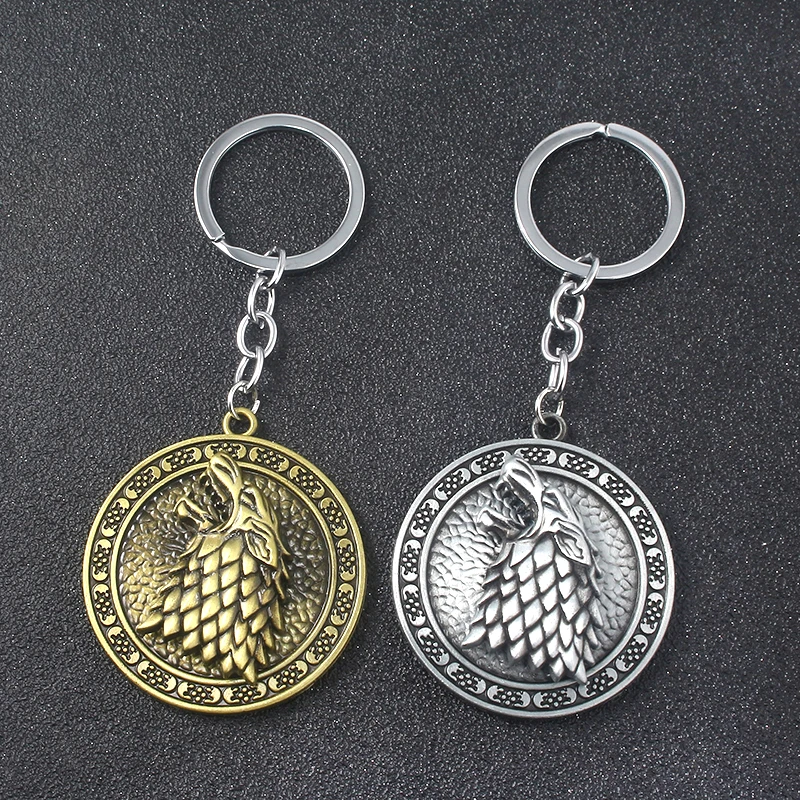 

Game of Thrones Rotatable Keychains A Song of Ice and Fire House Stark of Winterfell Wolf Head Jewelry For Man Car