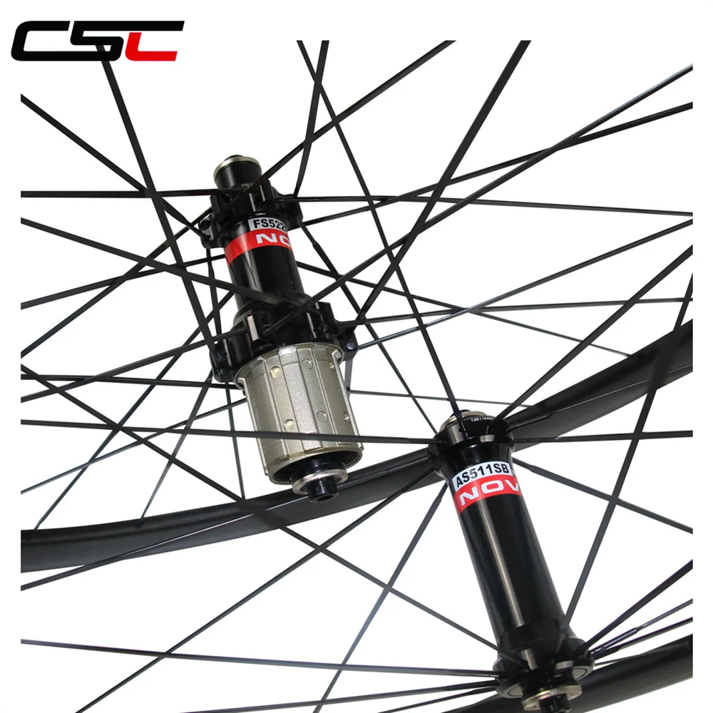 Cheap CSC 55mmx23 Clincher Carbon Bicycle Wheelset Novatec AS511SB FS522SB hub Road bike wheels 1