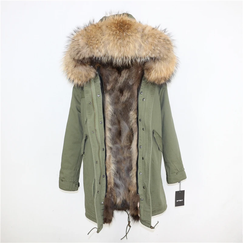 Бренд, зимняя женская куртка, пальто из натурального меха, длинная парка, воротник из натурального меха енота, подкладка из натурального Лисьего меха, съемная уличная одежда, новинка - Цвет: green natural D