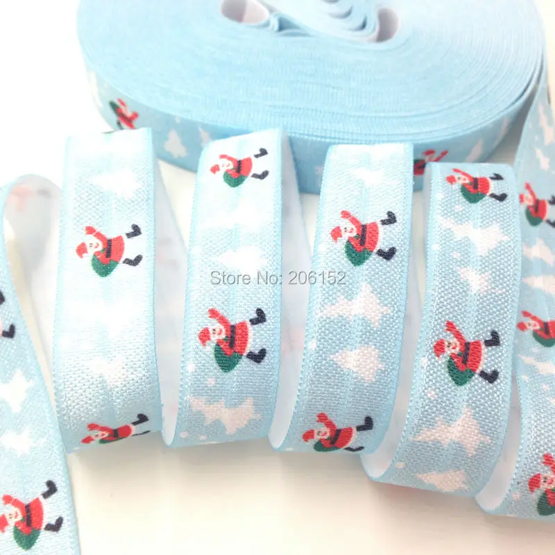 

10Yards/lot Santa Claus Print Fold Over Elastic 5/8" Father Christmas FOE Christmas Tree Print Elastic Ribbon for DIY Headwear