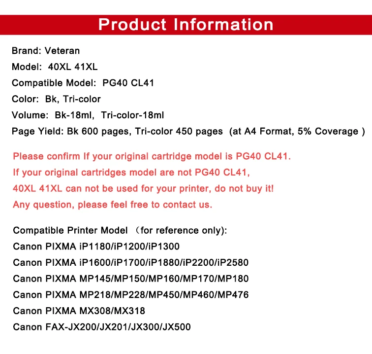Ветеран CL-41 картридж совместимый для Canon CL 41 CL41 Pixma MP140 MP150 MP160 MP180 MP190 MP210 MP220 MP450 MP470 принтер