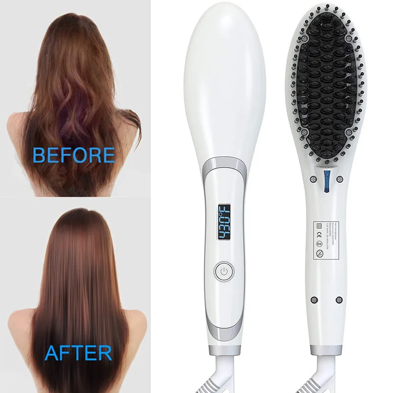 

2019 Hair Straightener Brush Anion Ceramic Heating Electric Straightening Anti-Scald Brush Tool