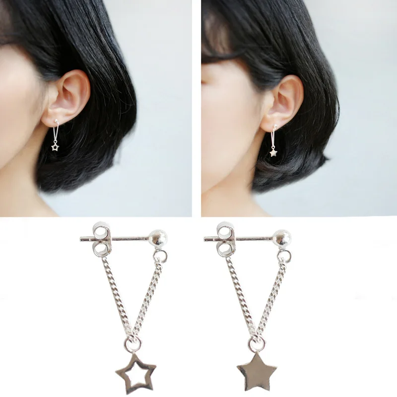 

Silver Earrings Simple Asymmetric Five-pointed star Heart Stud Earrings For Women Girl Gift Anti allergy Earrings