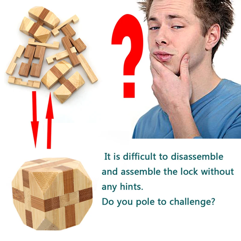 IQ Brain Teaser Kong Ming Lock 3D Wooden Interlocking Burr Puzzles Game Toy For Adults Kids