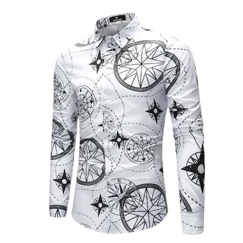 

Men Flower Floral Shirt Long Sleeve Camisa Masculina Slim Fit Printed Shirts 2018 Spring Autumn Casual White Hawaiian Shirt Male