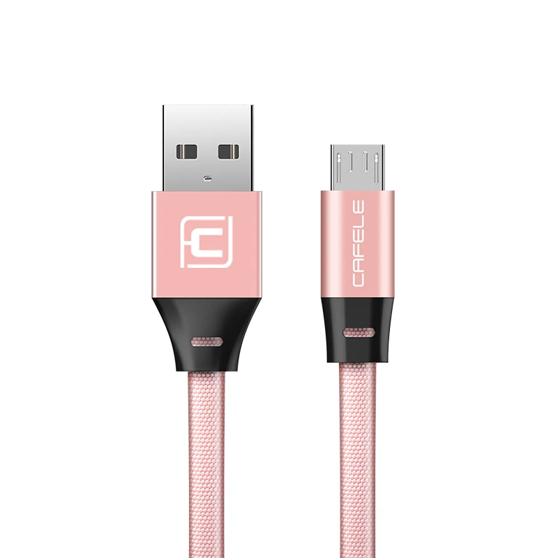 Cafele плоский USB Micro USB кабель для Xiaomi Redmi 5 Plus тканый Micro USB кабель для Xiaomi huawei samsung - Цвет: Rose Gold