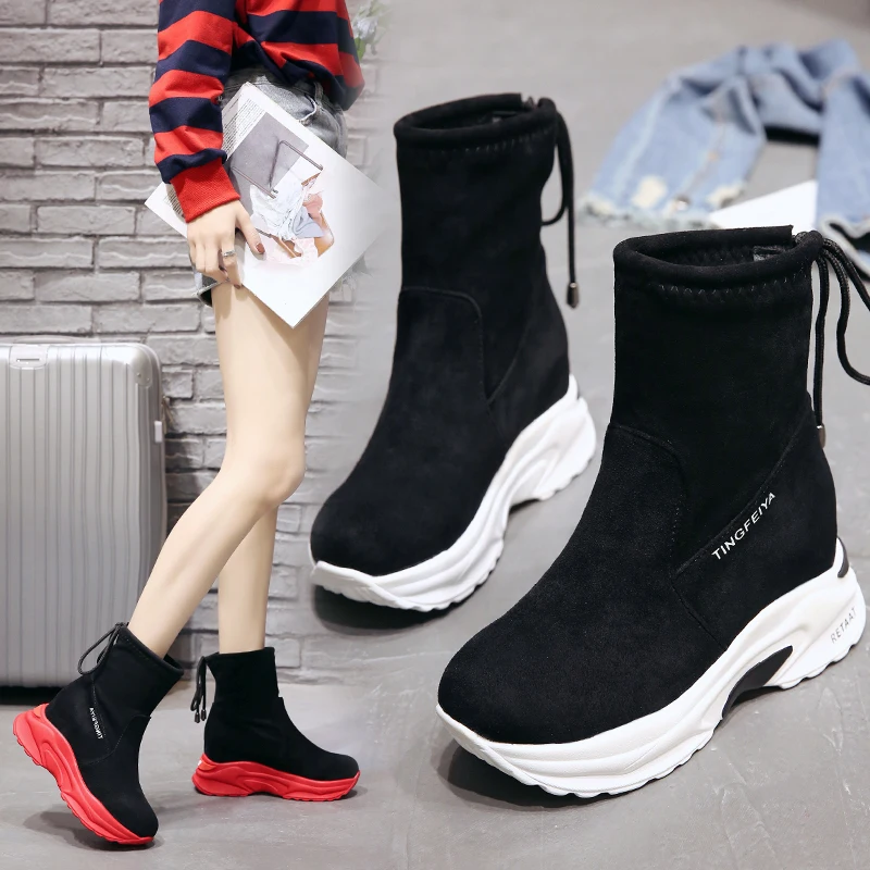 

Sock Boots Autumn New Shoes Woman Ankle Boots Black Lady Hip Hop Running Shoes Female Boots Breathable Flat Ladies Sneakers