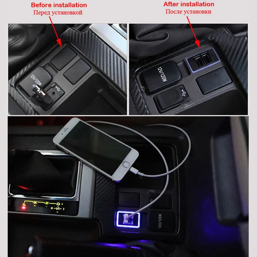 Зарядное устройство XCGaoon Special QC3.0 быстрое зарядное с 2 USB разъемами адаптер для TOYOTA