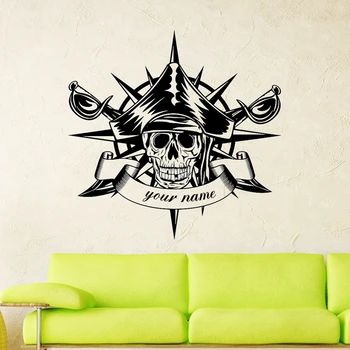 

Skull Halloween Compass Swords Pirate Sticker Punk Death Decal Devil Poster Name Wall Decals Parede Decor Mural