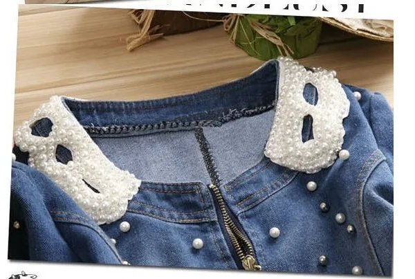 Fast Shipping Best Selling!Wholesale And Retail Ladies Lace Jeans Coat Pearl Collar Women Denim Jacket Female Cowboy Wear