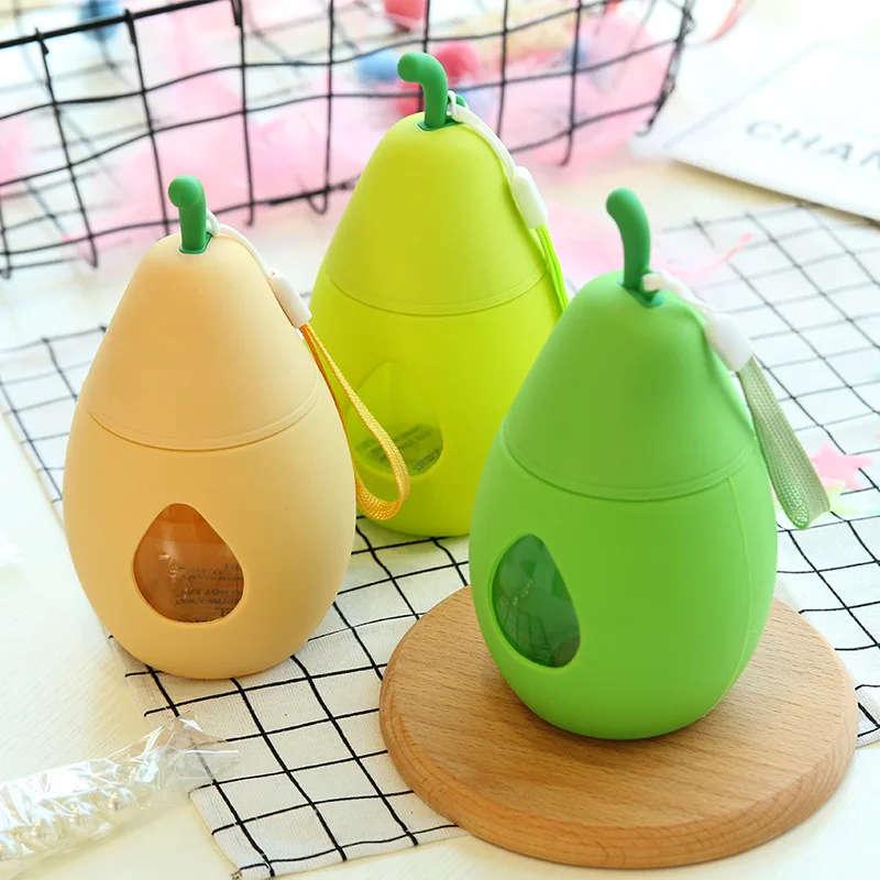 

320ml Pear Fruits Student School Insulation Silicone Glass Water Bottles Portable Cute Teen Drink Bottle Outdoor Office Bottle