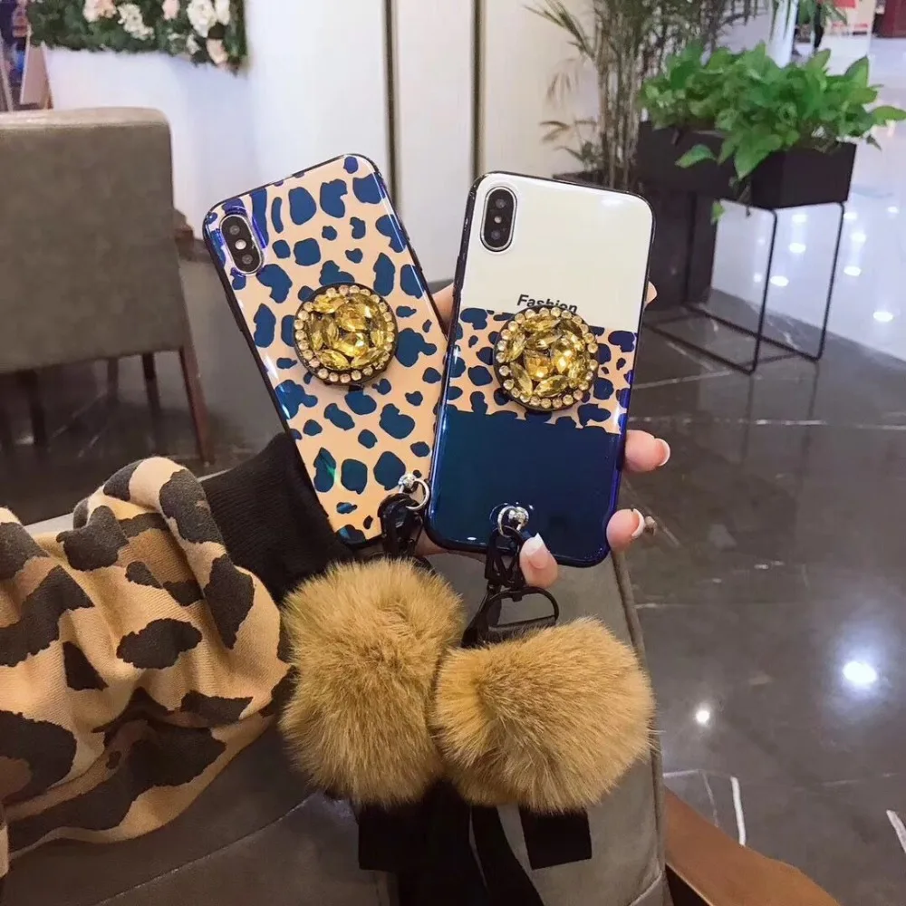 

Luxury For Iphone X XS Max XR Bling Crystal Diamond With Fox Fur Ball Pendant Case Cover For Iphone 8 7 6 6S Plus Back Cover