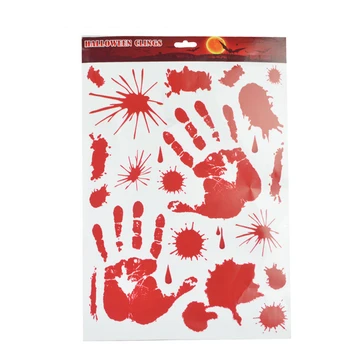 

2 Pieces Blood Hand-print Footprint Car Halloween Horror Stickers Decoration Wall Sticker Glass Sticker