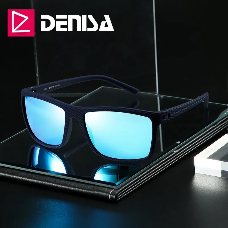 

DENISA Polarized Man Sunglasses Brand 2019 Fashion Summer Glasses TR90 Frame Square Mirror Sunglasses For Men Okulary G79041