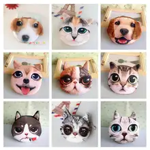 3D милый кошелек для девочек, Сумка с животным лицом на молнии, мини-кошелек для монет с кошкой, плюшевый Кошелек для собак, кошек, детский маленький мешочек для монет