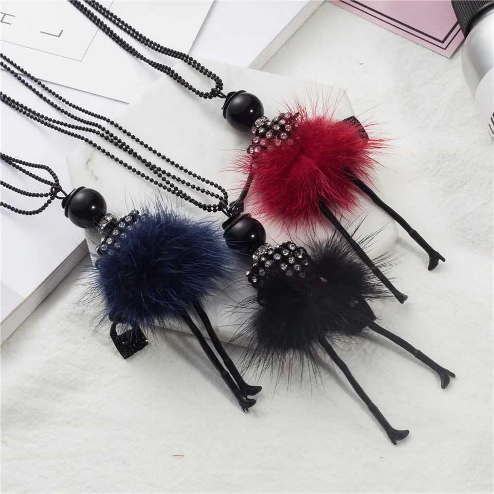 Fashion Modern Design Doll Necklace Long Sweater Chain Pendant Necklaces Collares Girl Women Charms Choker Jewelry Accessories