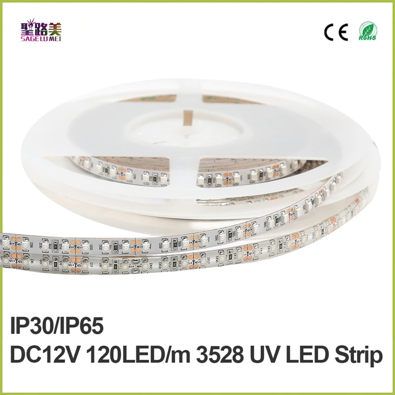 DC12V 5 м/лот 3528 УФ 60 светодиодов/M 120 шт./м ультрафиолетового светодиодные полосы, 395nm 3528 SMD фиолетовый 300 светодиодов/600 LED Flex полосы света белый PCB