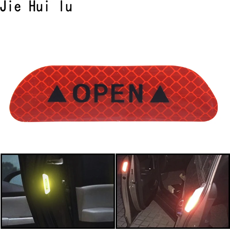 

Car Door Stickers Universal Safety Warning Mark OPEN High Reflective Tape Auto Exterior Motorcycle Bike Helmet Sticker 4Pcs/set